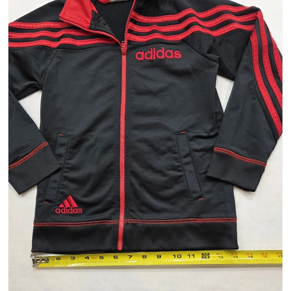 Adidas Boy's Black w Red‎ Stripes Zip Up Pocketed Jacket. Size 7